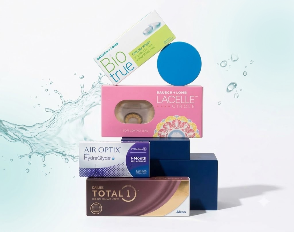 Contact lens product boxes from leading lens brands